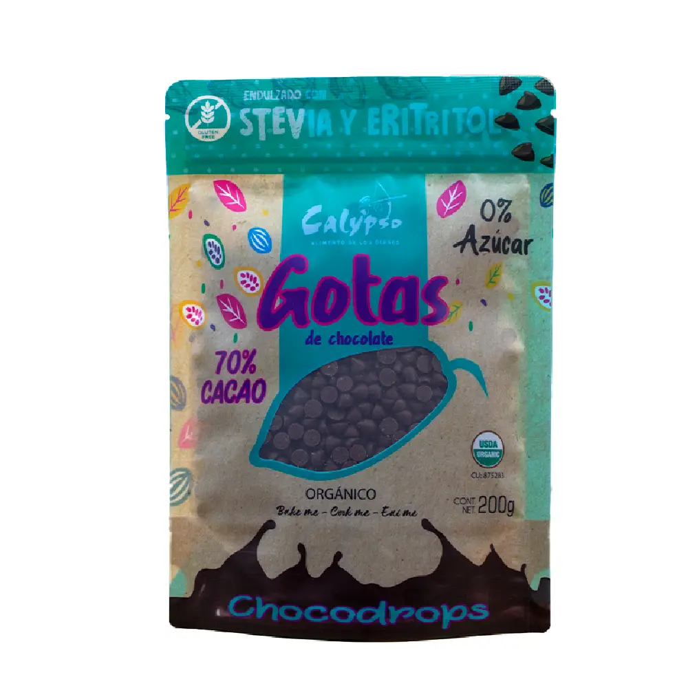 gotas de chocolate 70% con eritritol 200gr calypso