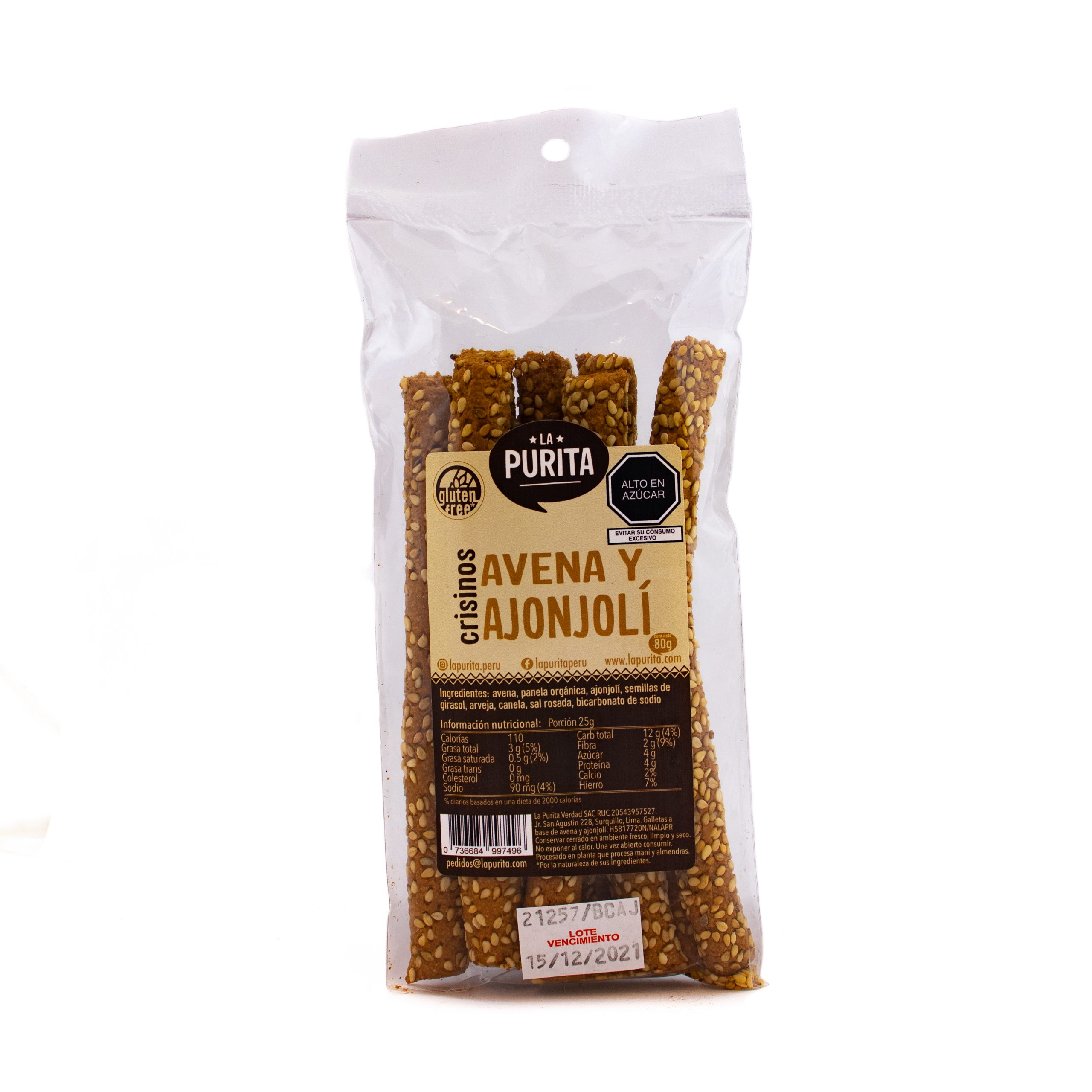 Crisino Avena y Ajonjoli 80gr La Purita