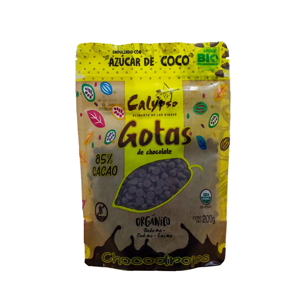 gotas de chocolate con azucar de coco 85% calypso