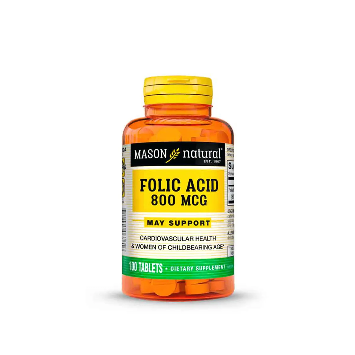 Folic Acid 800mcg 100tabs Mason Natural