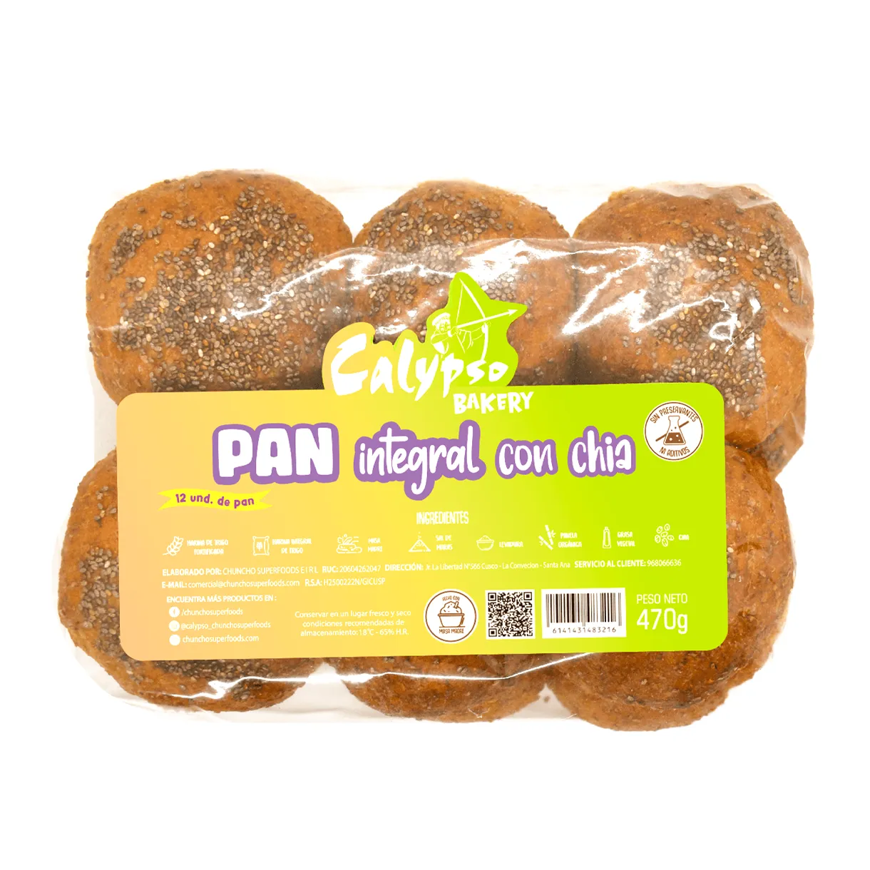 Pan Integral con Chia 470gr Calypso