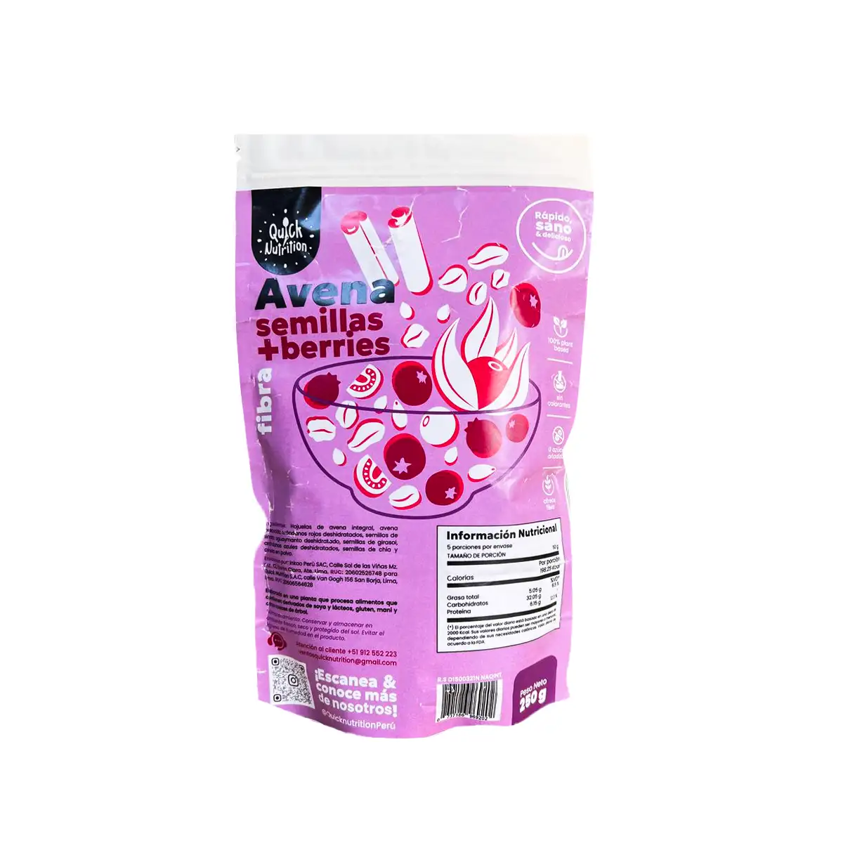 Avena de Cacao y Maca 250gr QuickNutrition