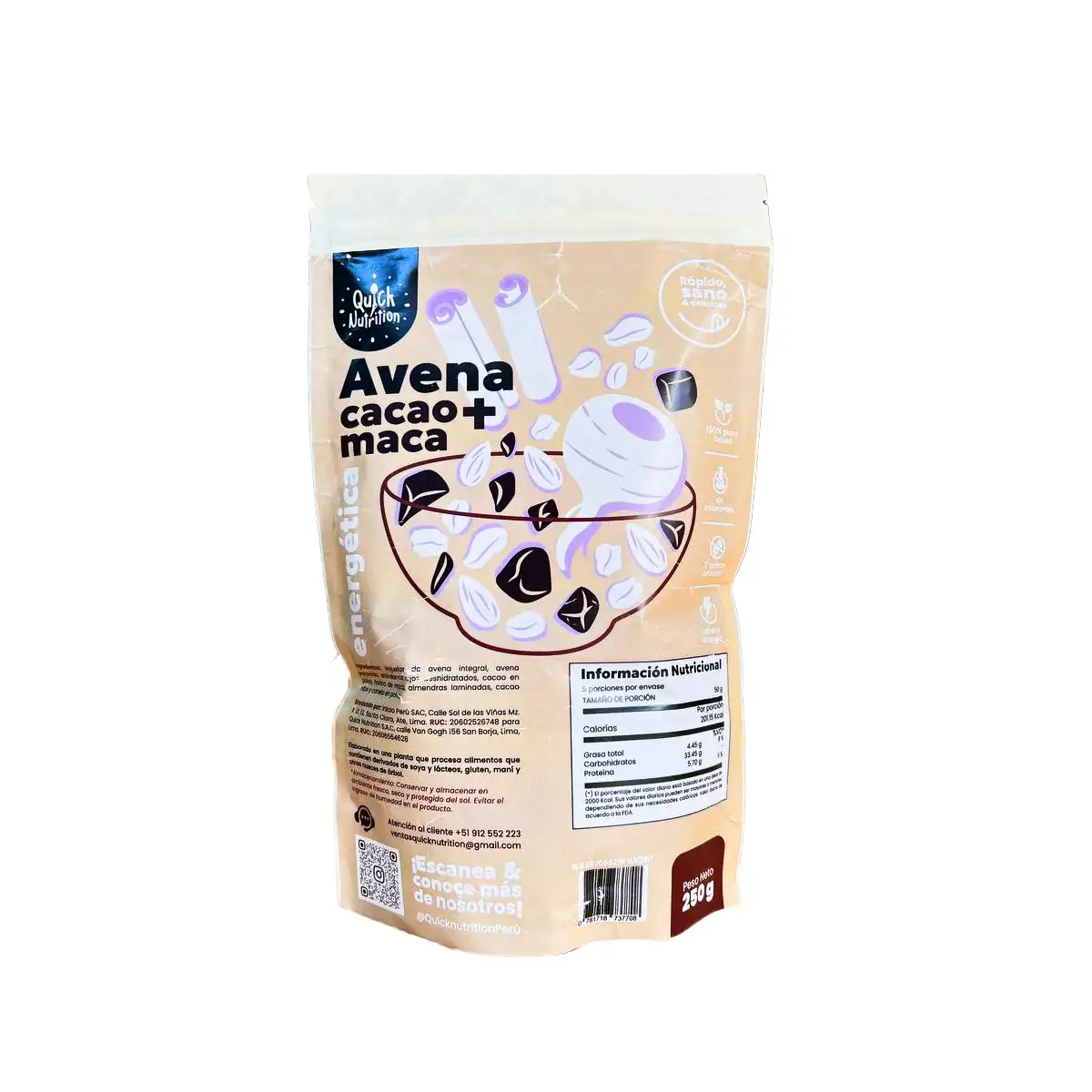 Avena de Cacao y Maca 250gr QuickNutrition