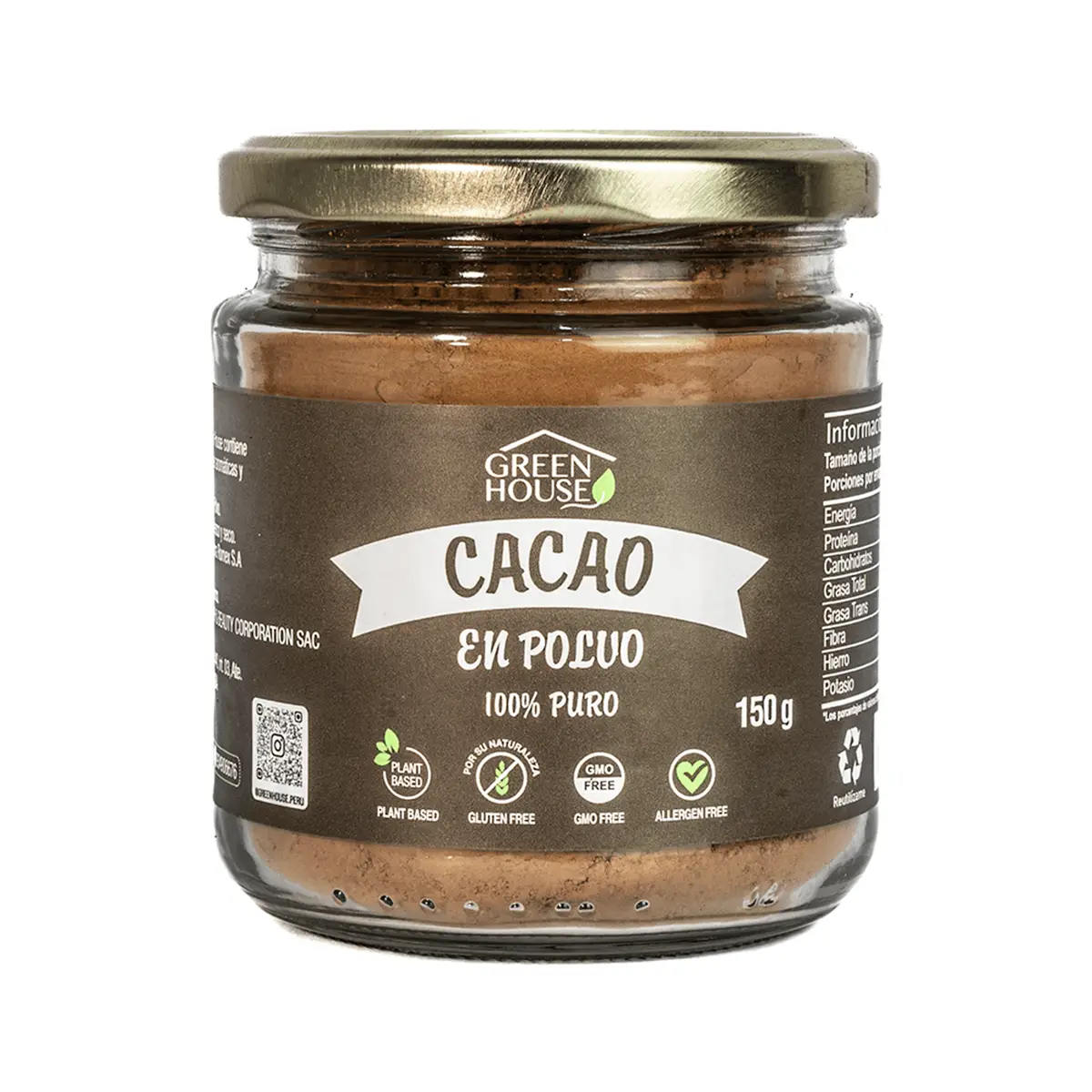 Cacao en Polvo Frasco 150gr Green House