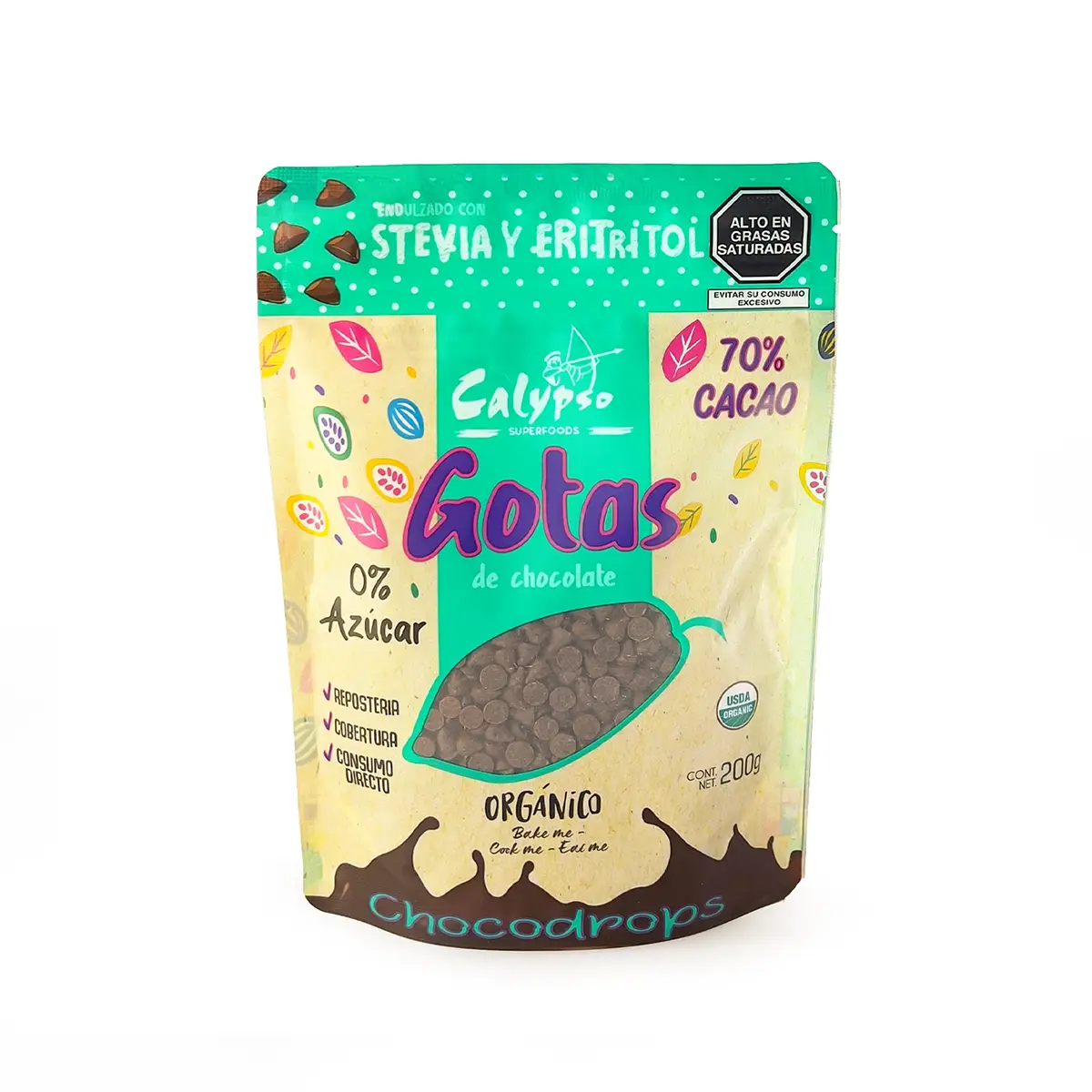 Gotas de Chocolate 70% C/Eritritol & Stevia Bolsa 200gr Calypso