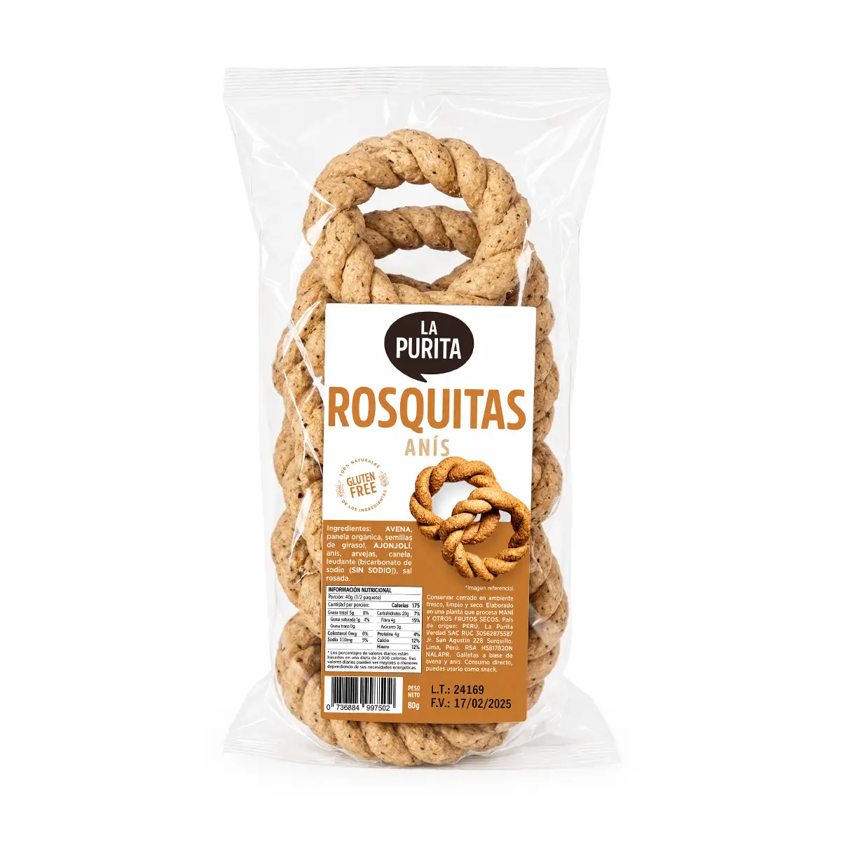 Rosquitas de Avena Anis 80gr LaPurita